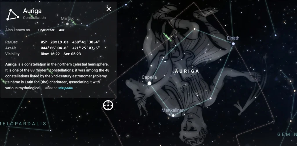 Rasi bintang Auriga di Stellarium