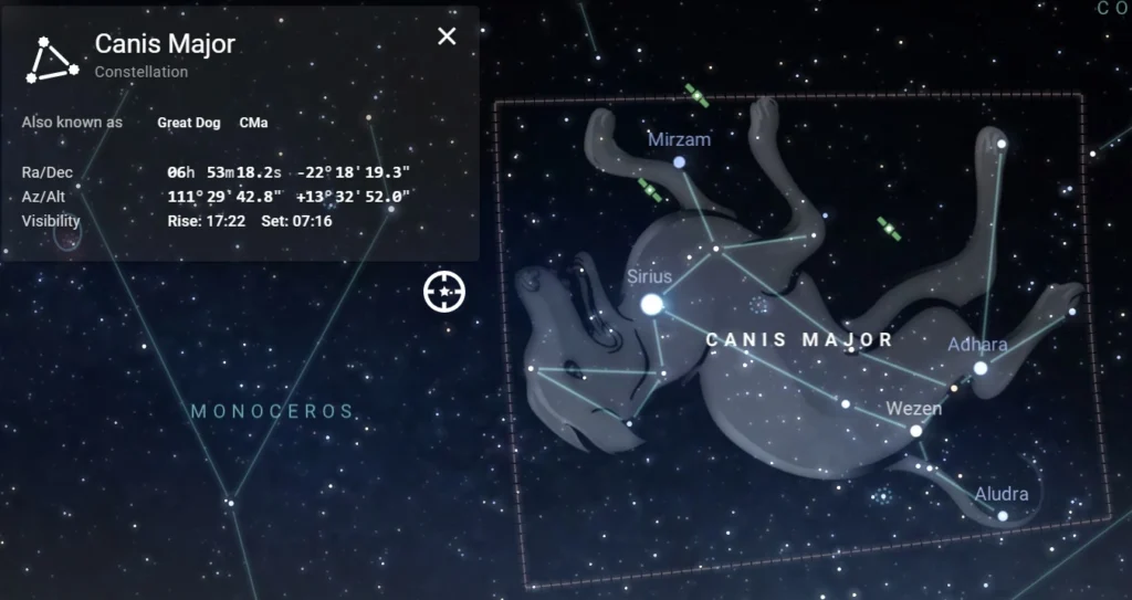 Rasi Bintang Canis Major dari Stellarium