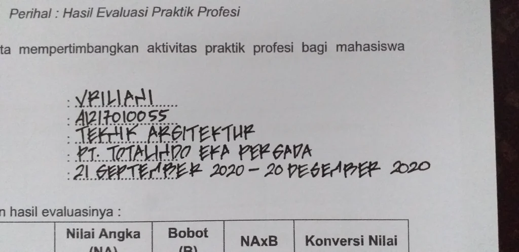 internship score sheet,